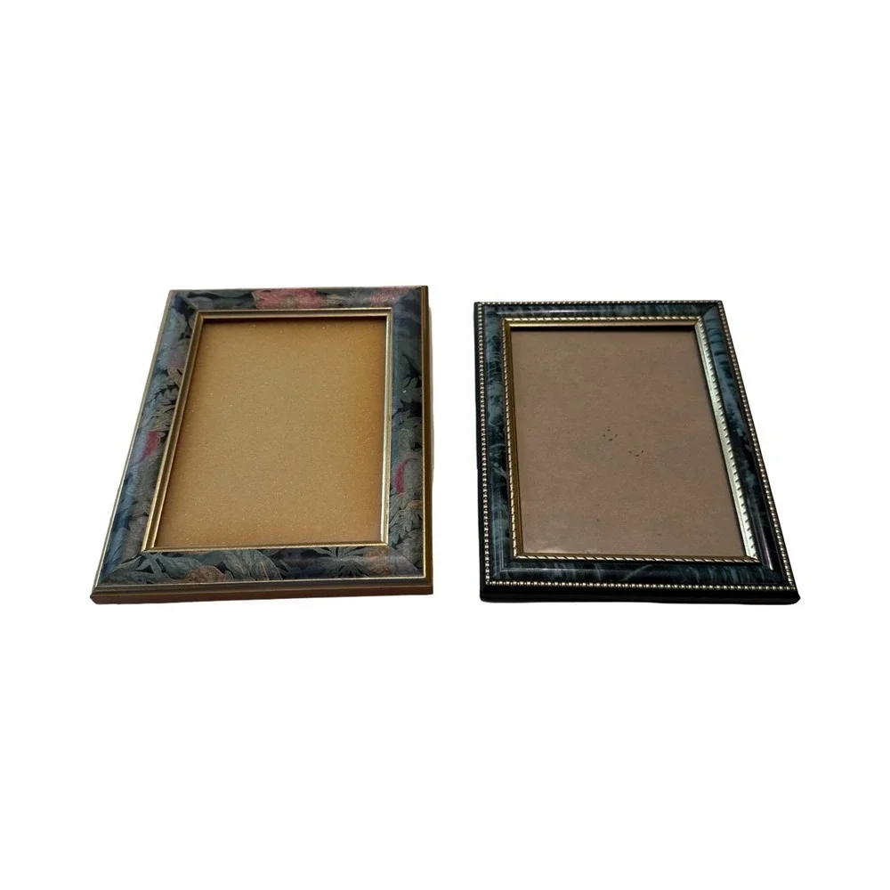 Vintage Style Picture Frame Set 2 Floral Tapestry Dark Green Marble Gold 5x7